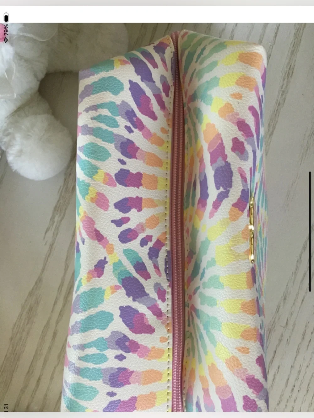 Betsey Johnson Pastel Tie-Dye Loaf Cosmetic Pouch with Heart Logo Accent